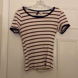 Fitted white, red, and blue top